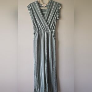 Monteau Sage Green Striped Jumpsuit Pantsuit Size M
